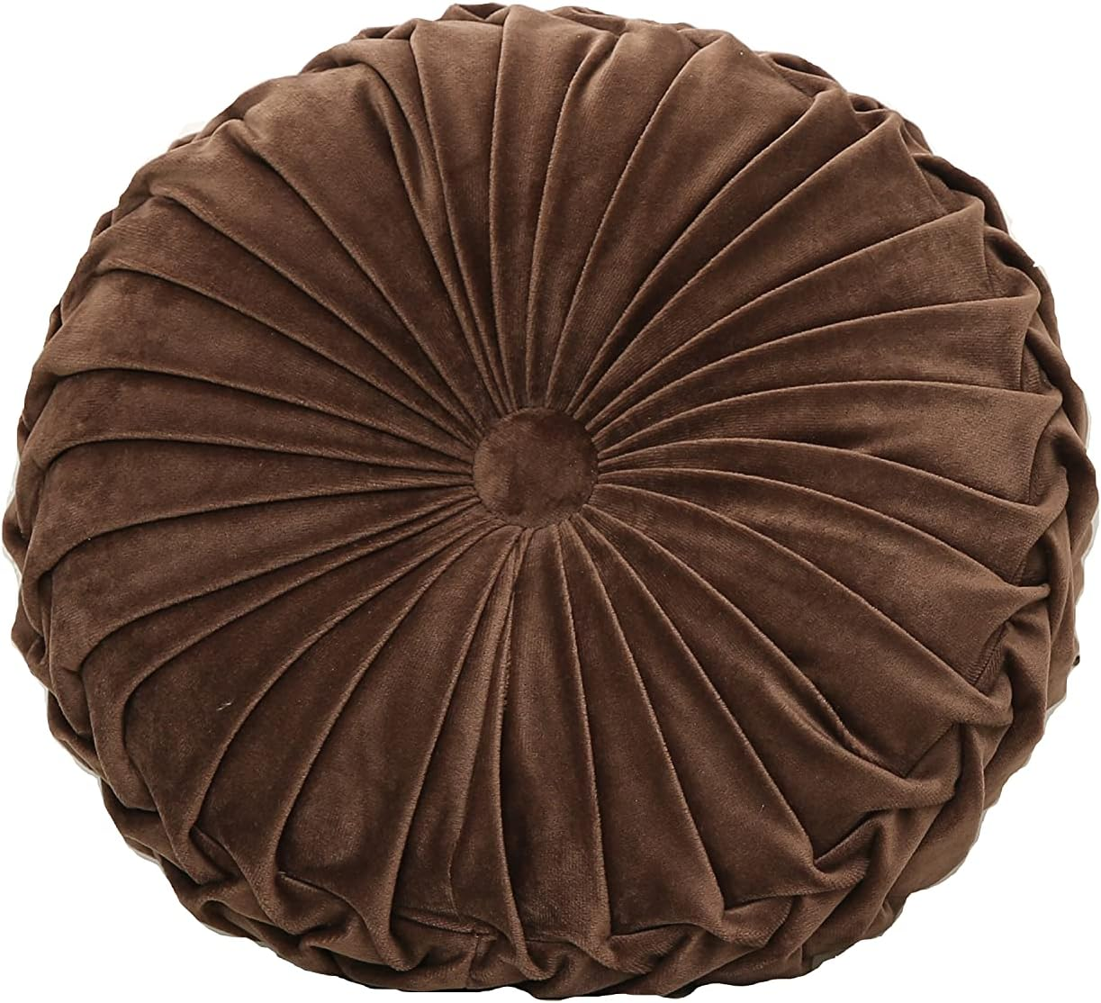 Craftsmanship Pleated round Throw Pillow, Home Decorative Pumpkin Velvet Cushion, Floor Pillows for Living Room Chair Couch Sofa (Grey)