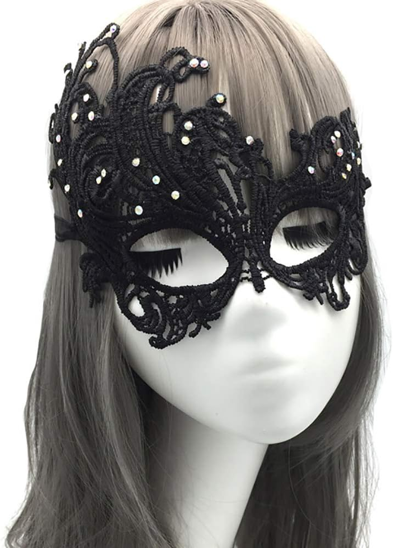 Imapo Masquerade Mask with White Rhinestones, Halloween Mardi Gras Masks for Women Lady, Christmas Cosplay Venetian Party Prom Ball Lace Eye Masks - Phoenix (Black)