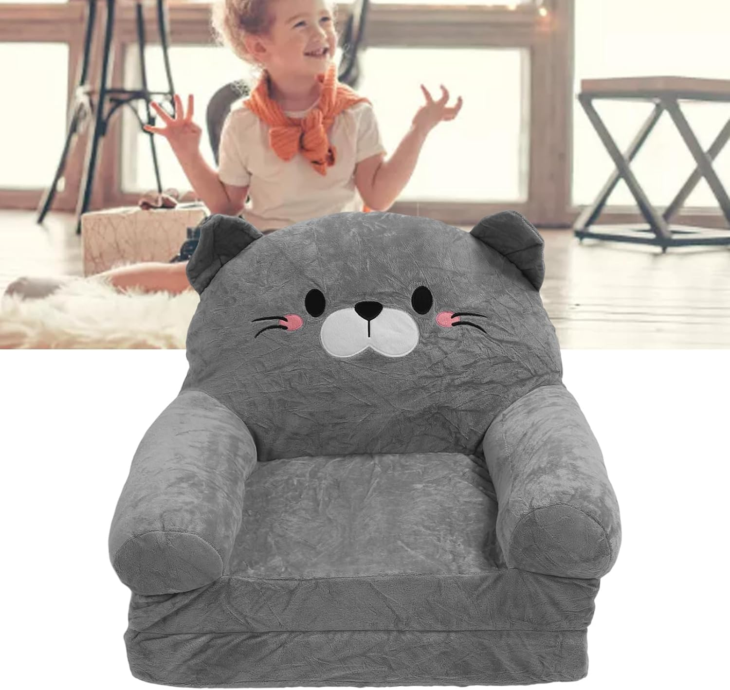Toddlers Chair, Foldable Portable Toddler Armrest Chair Bed, Kids Fold Out Couch Bed for Napping Playing Sleeping Grey 3 Layer 2 Tier image number 6