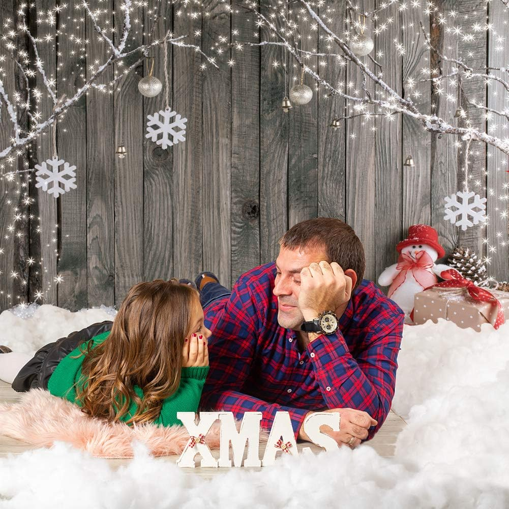 LYWYGG 8X8FT Christmas Backdrop Snow Floor Photo Backgrounds Wooden Wall Photography Backdrops for Child CP-70-0808 image number 1