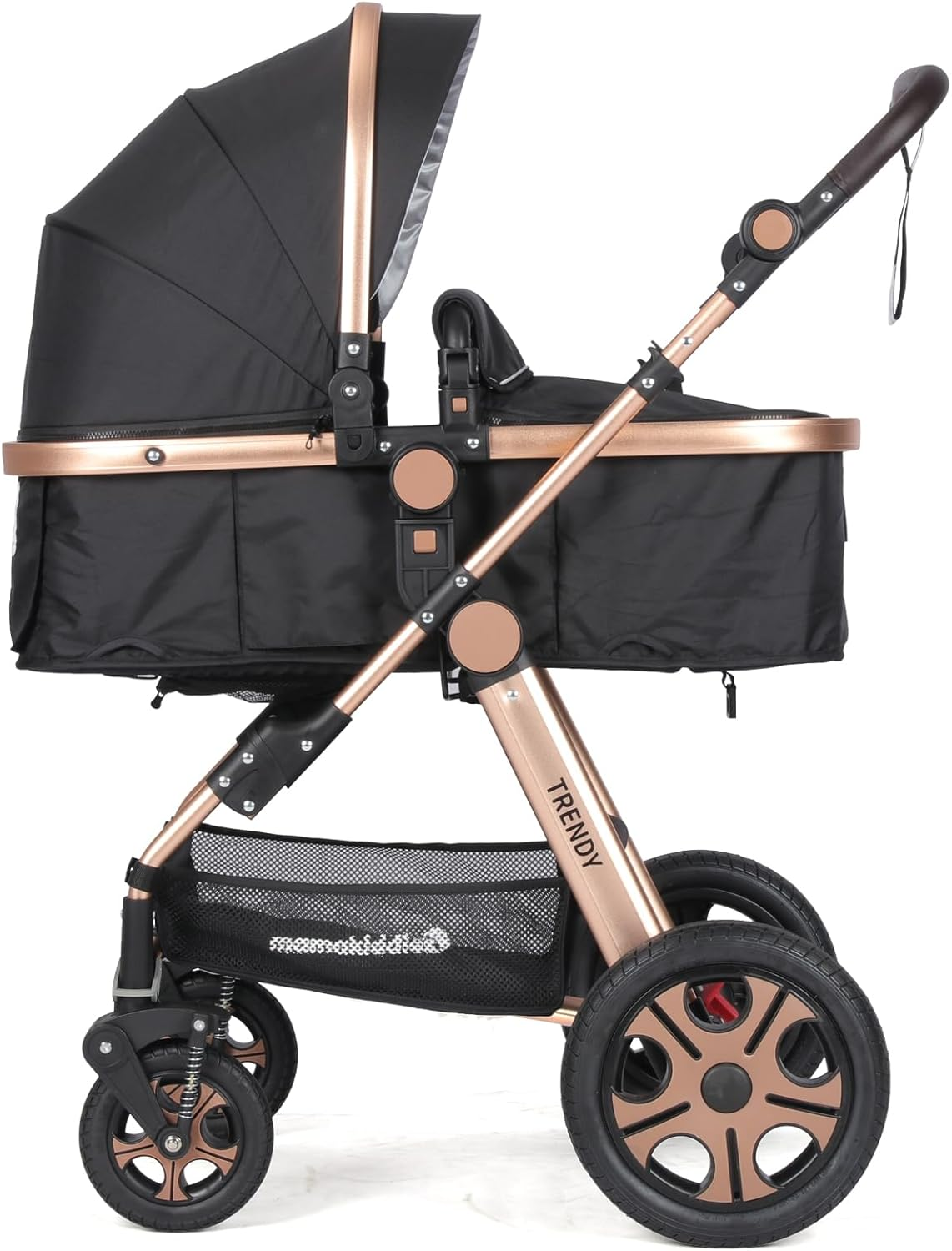 Mama Kiddies Trendy Black Gold Convertible 2In1 Aluminium Alloy Pram Stroller Bassinet Rain Cover, Foot Cover, Cup Holder, Inner Cushion, Mosquito Net Included image number 1