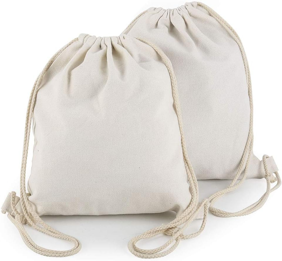 2-Pack Cotton Canvas Drawstring Backpack Gym Sackpack image number 2
