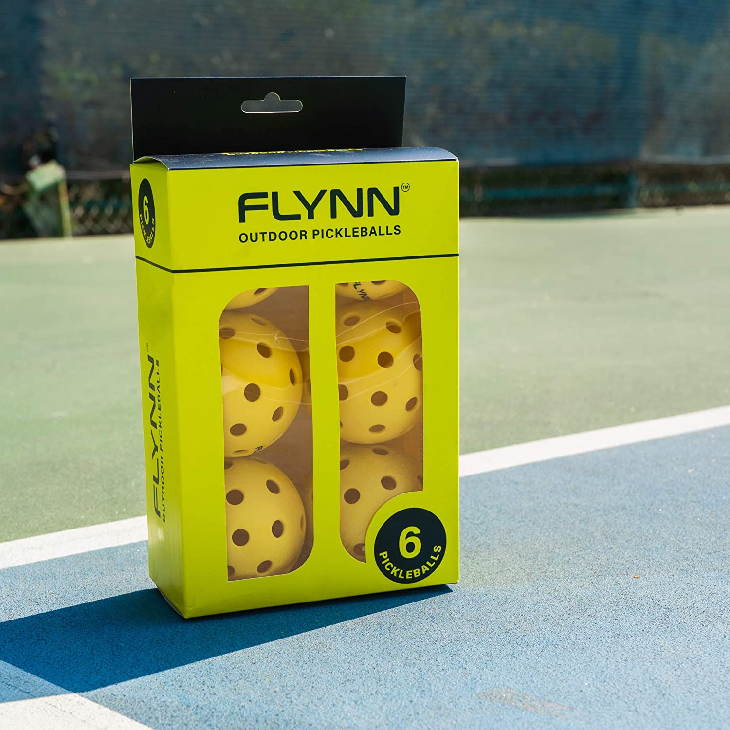 Flynn Outdoor Pickleball Balls - 6 Pickleballs per Pack. Bright Yellow, 40 Holes for True Flight, Consistent Bounce, Suitable for Outdoor Pickleball Practice and Match Play. image number 6