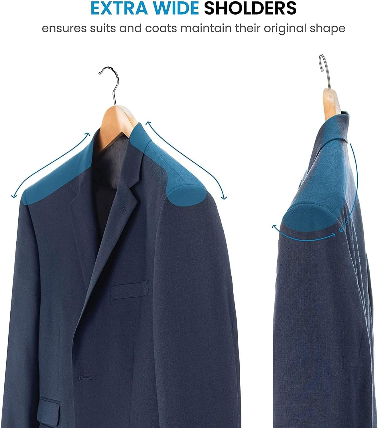 Wide Shoulder Wooden Hangers, 6 Pcs 100% Solid Wooden Extra-Wide Clothing Hanger with Non Slip Pants Bar, Wood Coat Suit Hangers Heavy Coats, Sweater, Skirt, Suit, Pants (Walnut) image number 4