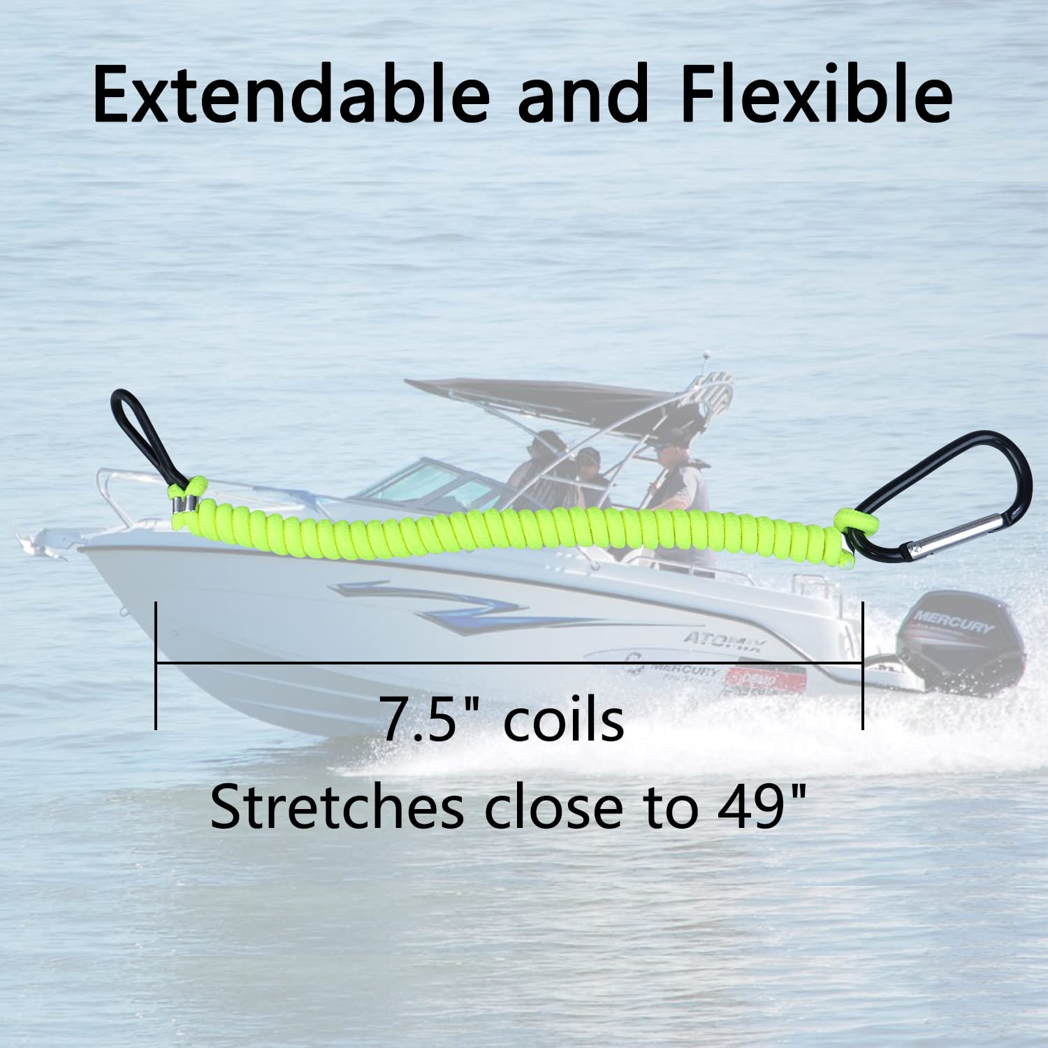 8M0092850 Boat Kill Switch Lanyard Replacement for Mercruiser Marine Boat Emergency Stop Switch Safety Lanyard Cord 49 Inch/125 Long -Replace 15920T54 15920A54 (Aluminum Alloy Clip Green 1Pcs) image number 3