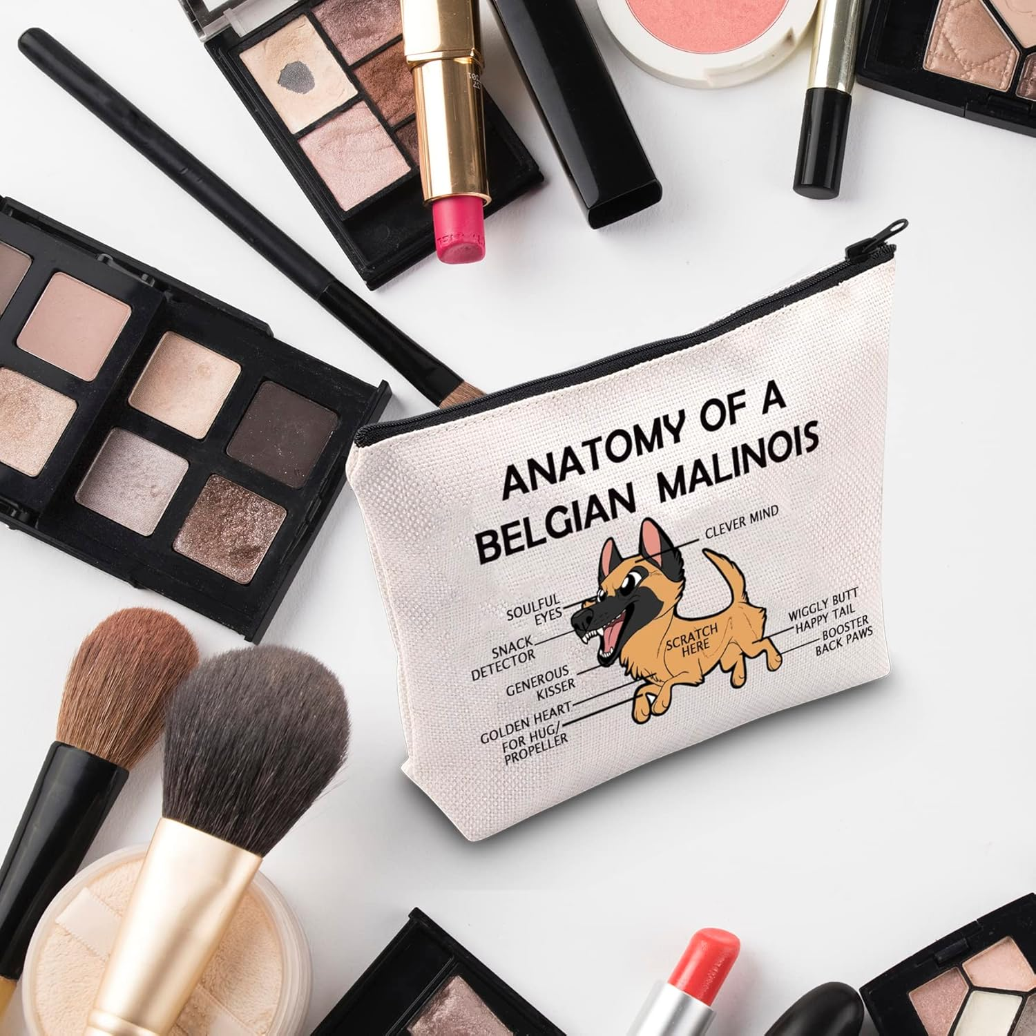 G2TUP Belgian Malinois Dog Lover Gift Anatomy of a Belgian Malinois Makeup Bag Belgian Malinois Mom Cosmetic Bag Dog Owner Zipper Travel Bag, Anatomy of a Belgian White Bag image number 3