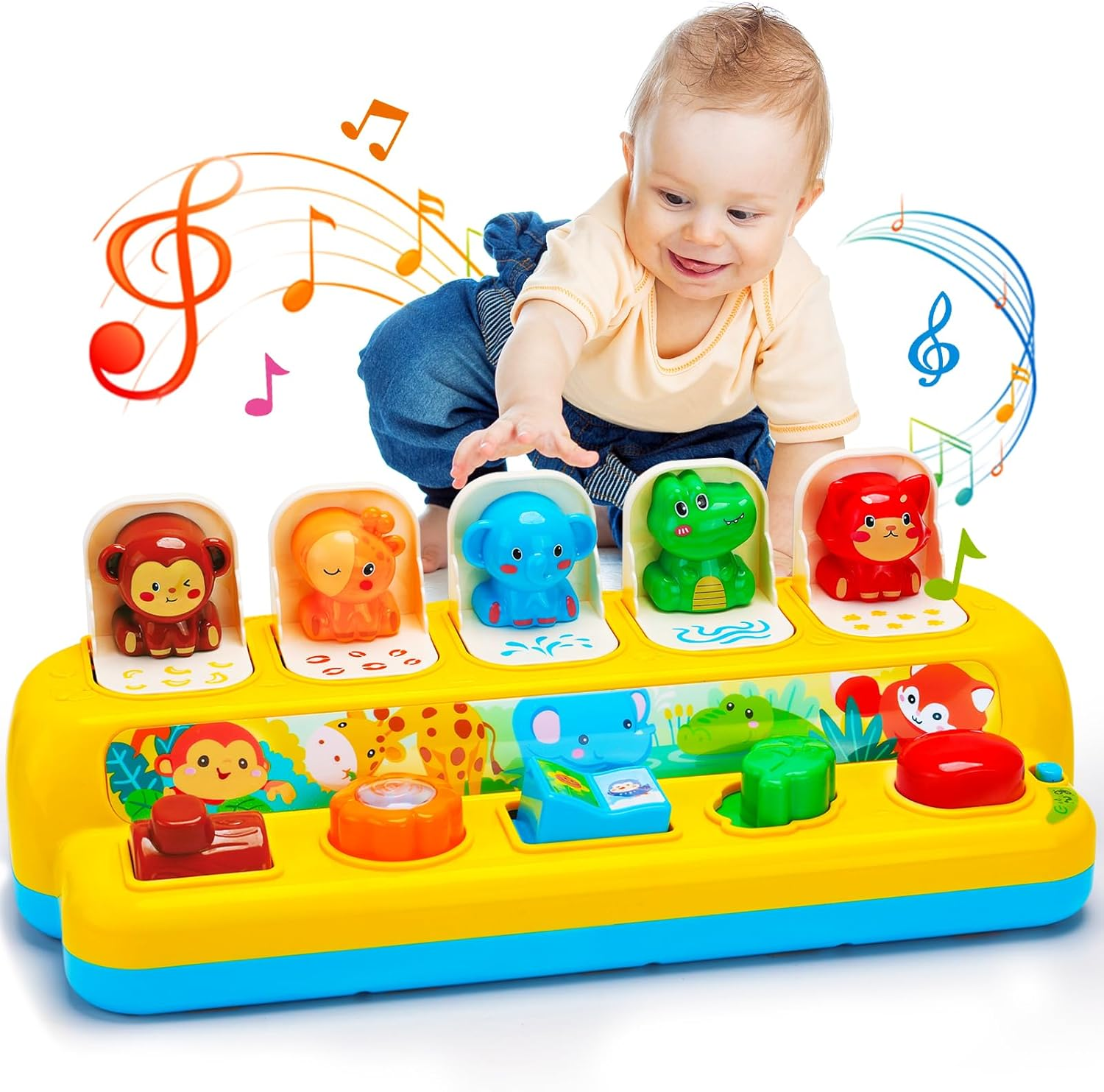 Interactive Pop up Animal Toys with Music & Light, Montessori Cause and Effect Toys for 1 Year Old Boy Girl Early Learning Musical Baby Toys 9-12-18 Months STEM Toddler Toys Age 1-2 Infant image number 4
