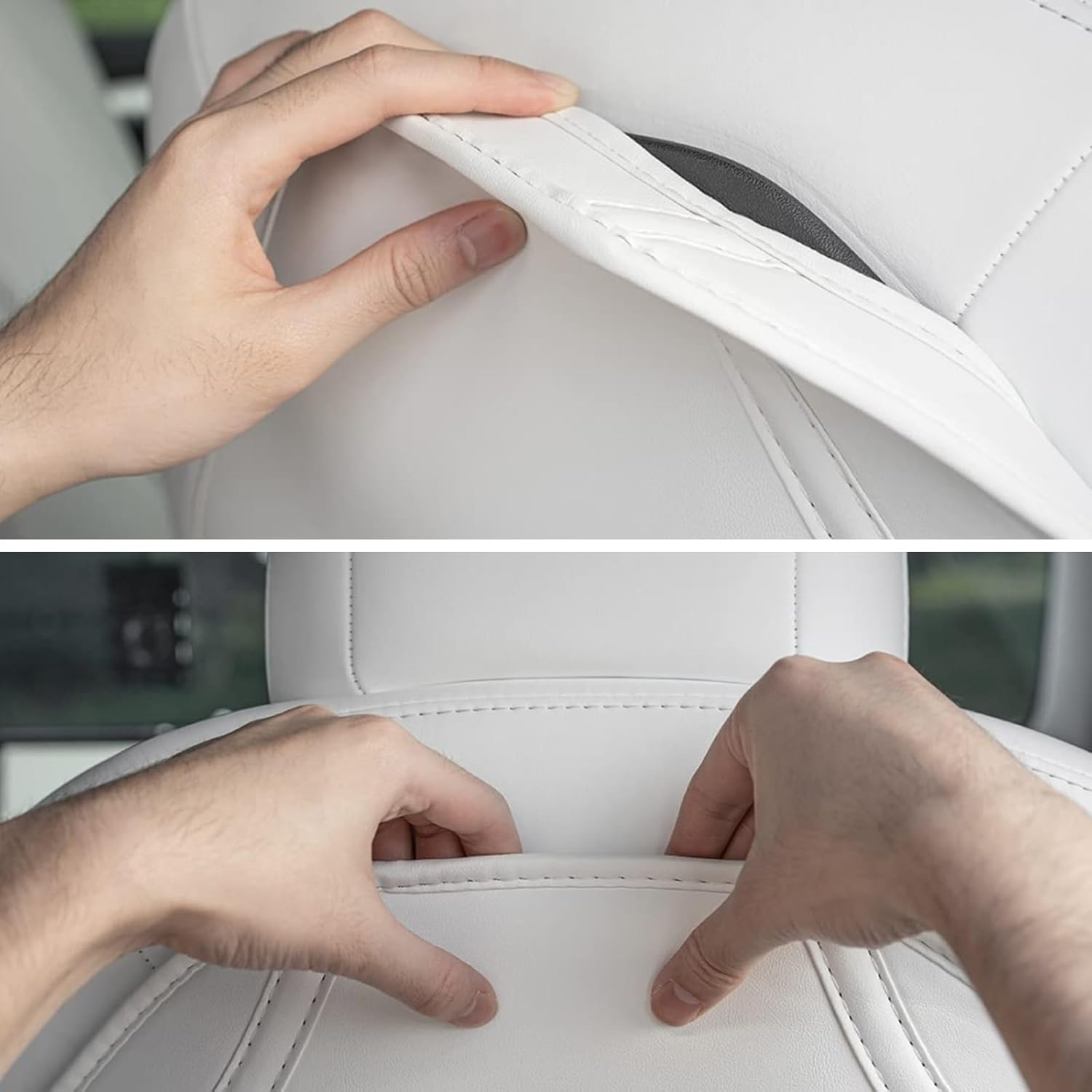 Car Seats Back Cover for Tesla Model 3/Y/S, Leather First Row Seats Back Cover with Pocket, Kick Mats Seat Protector Case, Set of 2, Wear-Resistant, Waterproof, Anti-Fouling - Black-A image number 2