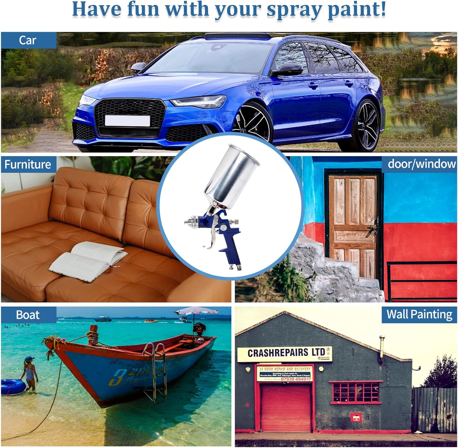 Automotive Paint Spray Gun Set, HVLP Gravity Feed Spray Gun with 1.4Mm 1.7Mm 2.0Mm Nozzles, Paint Gun with 1000Cc Aluminum Cup & Gauge for Auto Paint, Clear/Top Coat & Touch-Up (Blue-B) - Blue image number 6