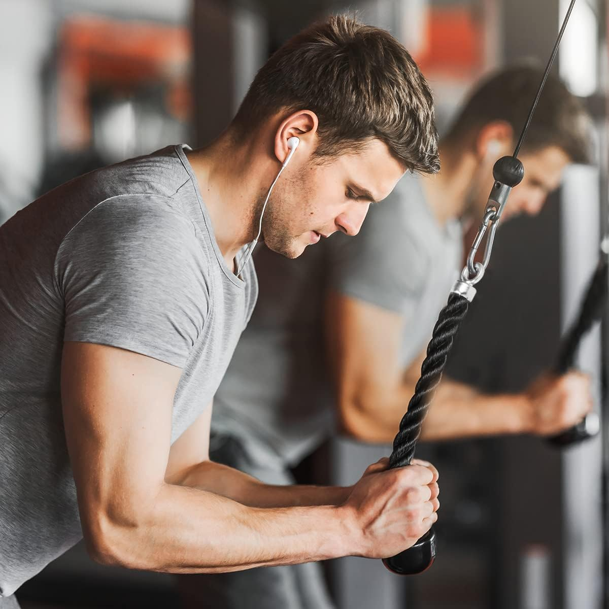 Tricep Rope Pull Down,Heavy Duty Triceps Kit Easy to Grip & Non Slip Cable Attachment Ideal for Home Gym Face Pulls Tricep Push down Rope System - A.Single Grip image number 4