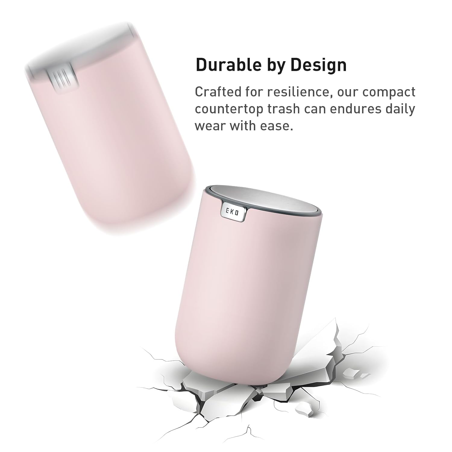 EKO 1.5L Mini Desk Bin with Swing-Top Lid,Small round Tabletop Rubbish Bin and Storage Pot for Stationery, Makeup and Small Waste, Desktop Bin for Office, Home or Car (Pink) image number 6