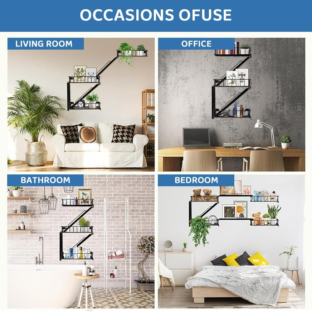 Fire Escape Wall Shelf &ndash; 3 Tier Metal Floating Ladder Shelves, New York Style Decorative Wall Organizer, Action Figure & Book Display Rack for Living Room, Bedroom, Office Decor image number 5