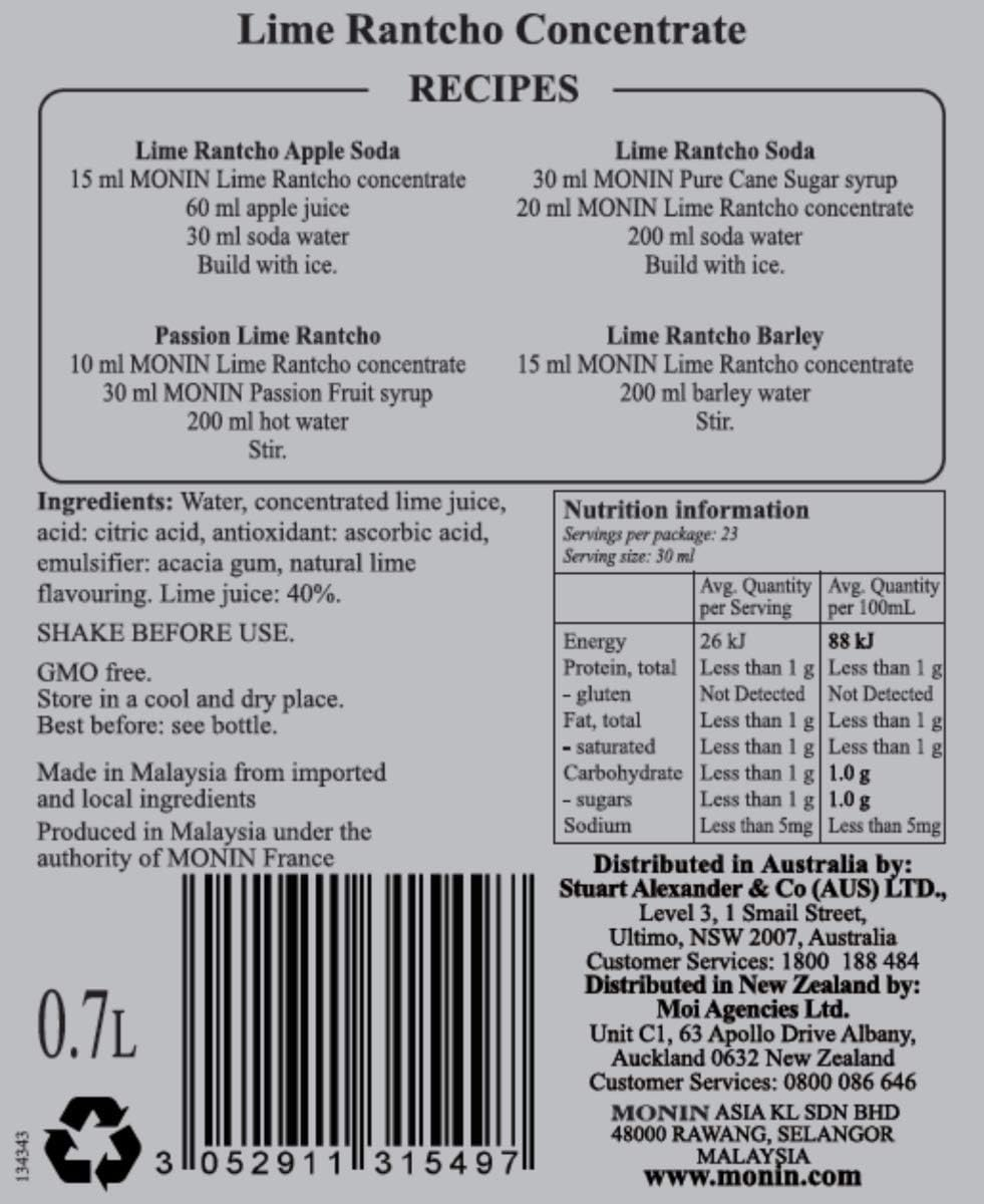 MONIN Lime Rantcho Syrup, 700 Ml image number 4