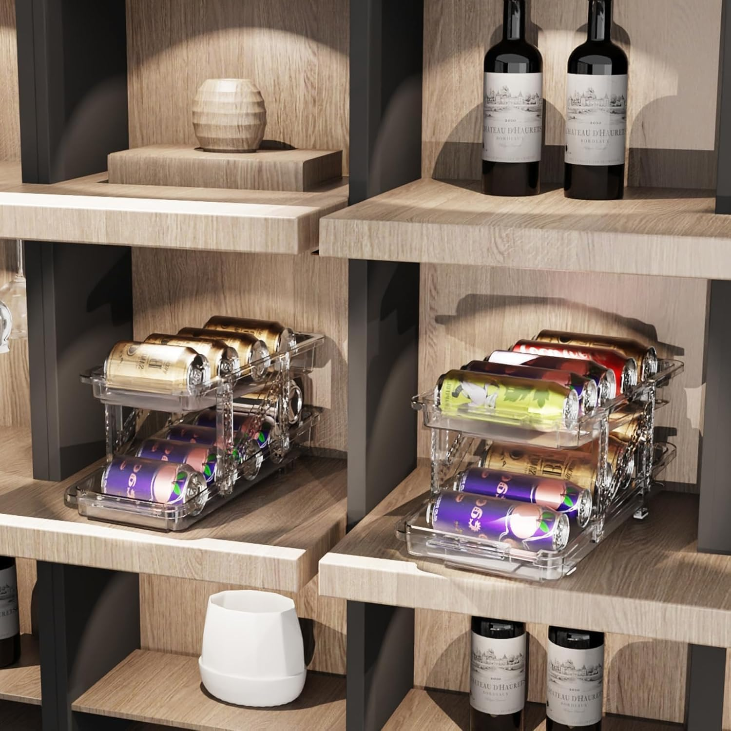 Soda Can Dispenser for Refrigerator Can Holders for Fridge,Adjustable Width Soda Can Organizer for Refrigerator,Drink Organizer for Fridge Suitable for Storage Cabinet and Pantry Clear image number 1