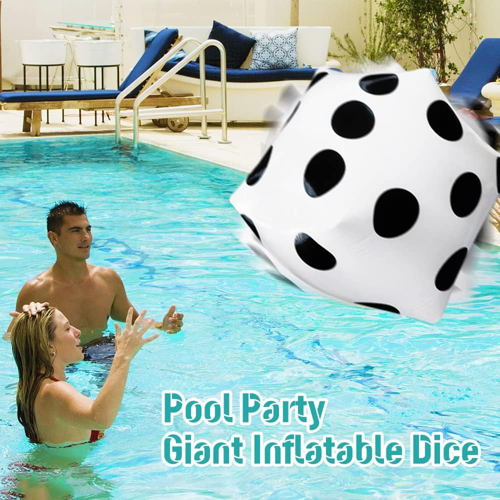2 Pcs 20 Inch Jumbo Inflatable Dice,Giant Inflatable Dice,Large Inflatable Dice Toy for Indoor Outdoor Broad Game,Pool Party,Ludo,White and Black image number 1