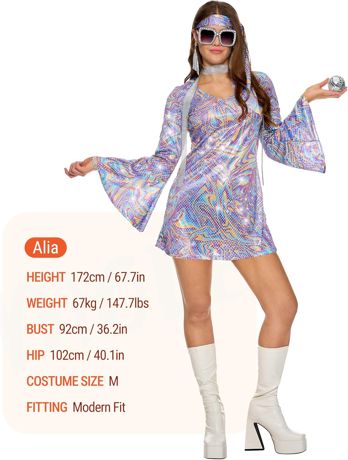 Spooktacular Creations 70S Costumes Women, Halloween Disco Dress with 70S Accessories for Halloween Costumes Dance Party image number 4