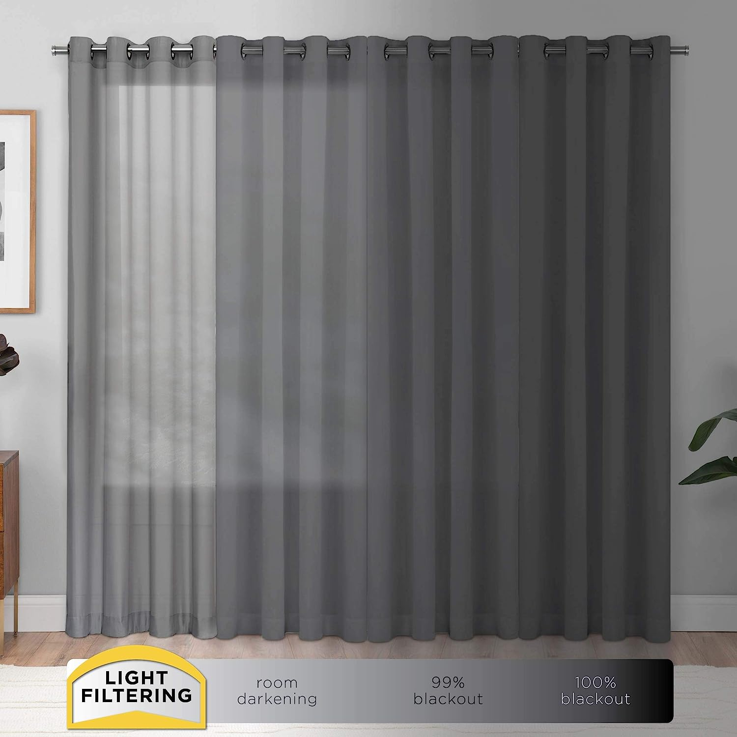 PAIRS to GO Montana Modern Decorative Tab Top Window Curtains for Bedroom or Living Room (2 Panels), 30" X 95", Grey image number 1