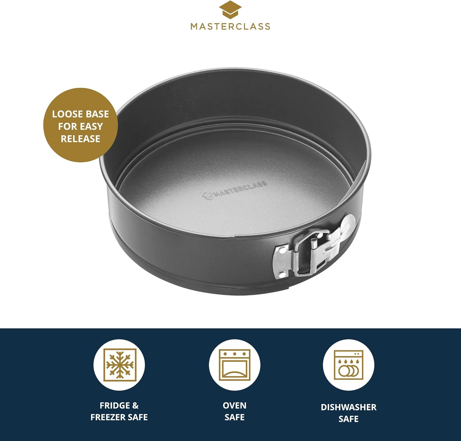 Masterclass KCMCHB45 30 Cm Springform Cake Tin with Loose Base and PFOA Non Stick, Robust 1 Mm Carbon Steel, 12 Inch Extra Large round Pan, Grey image number 1