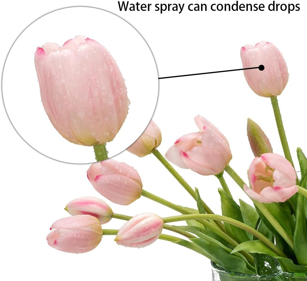 15Pcs Artificial Tulips Flowers, Real Touch Latex Bouquet, Fake Tulips for Office Wedding Party Home Kitchen Garden Decoration(Light Pink,15Pcs) image number 1
