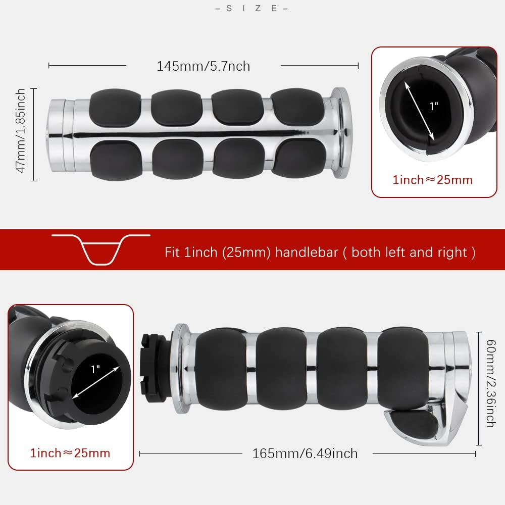 Motorcycle Hand Grips 1 Inch Handlebar Throttle Grips 25MM Chrome Black Aluminum Rubber Compatible with Harley Davidson Dyna Sportster Road King Street Glide Fat Boy Honda Shadow VTX - Black1 image number 6