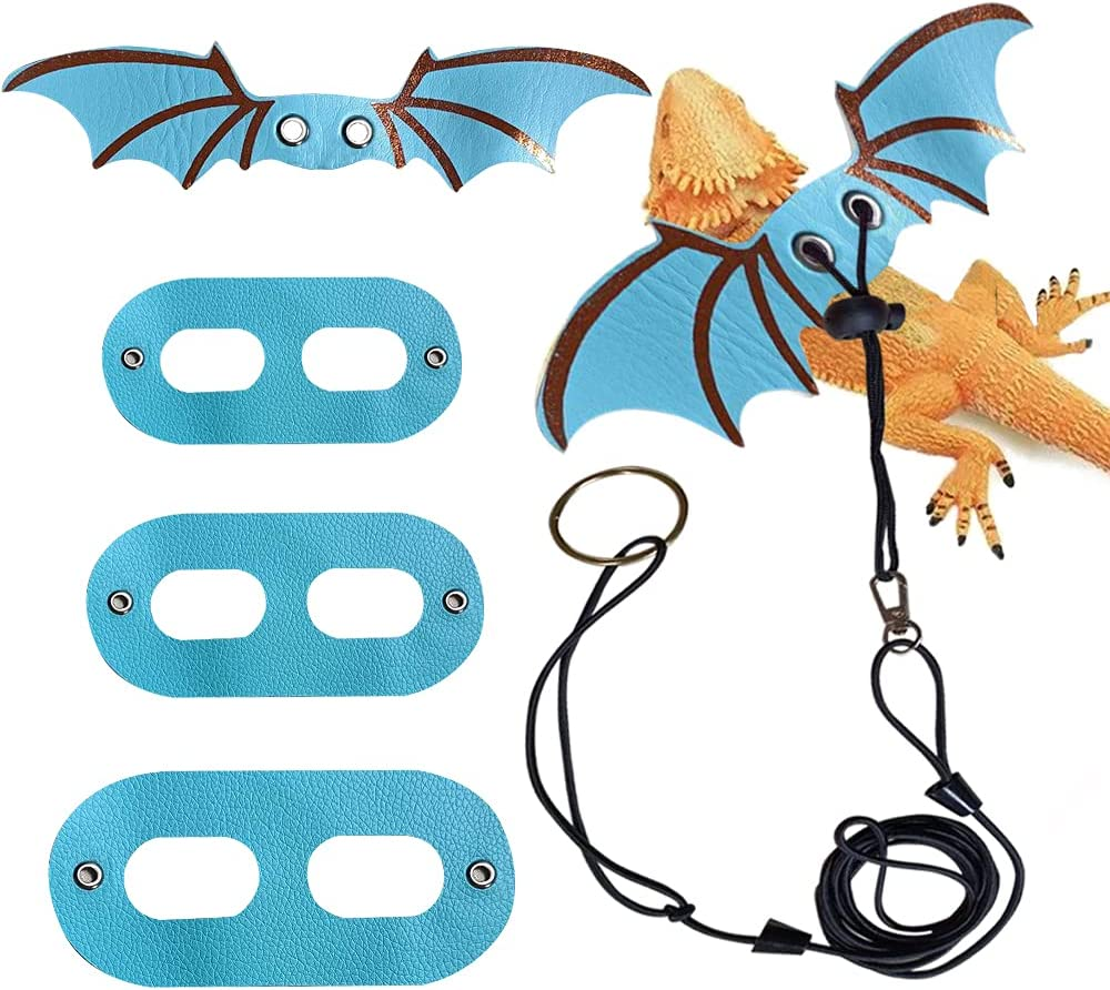 Lizards Leash Bearded Dragon Adjustable Small Reptile Animals Harness 3 Size Soft Leather Harness Lizards Leash with Wing for Small Medium and Large Reptile Animals (Blue) image number 4
