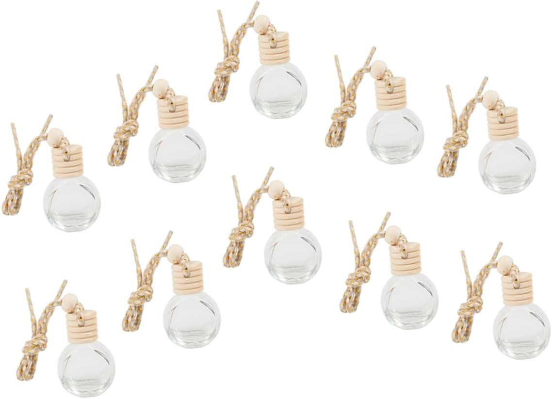 STOBAZA 5Sets Car Essential Oil Diffuser Wooden Lid Aromatherapy Air Freshener for Car Decorative Hanging Perfume Bottle 10Pcs*5 image number 2