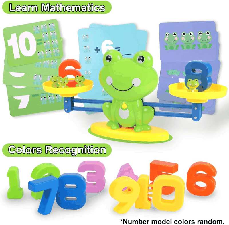 REMOKING Montessori Toys for Toddlers 3+, Math Games Balance Learning Set, Early Activity Sensory Education Learning Toys for 3 4 5 6 7 Year Old Boys Girls Birthday Gift, Including Frog,Card,Number image number 3
