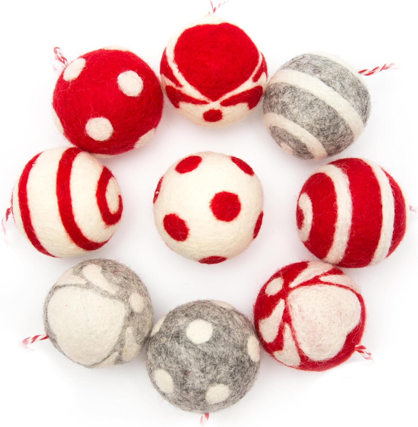 Glaciart One Felt Balls Snowflake Ornaments (9 Pieces) 2 Inch (5 Cm), 100% New Zealand Wool, 3 Colors Hand-Felted in Nepal - Christmas Party Banner Decoration - Scandinavian Wool Snowflake