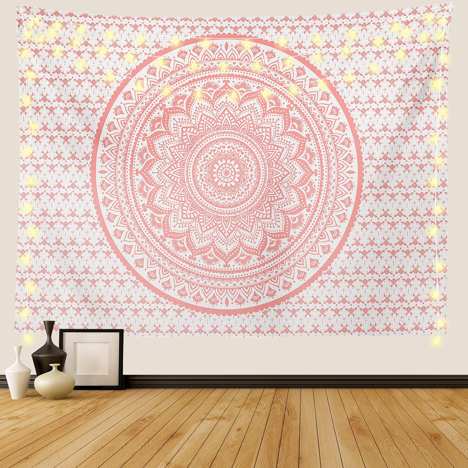 Ftuency Pink Mandala Tapestry Indian Hippie Bohemian Psychedelic Tapestries Women Wall Hanging for Bedroom Teen Girl (Pink, 70.9" X 94.5") image number 1
