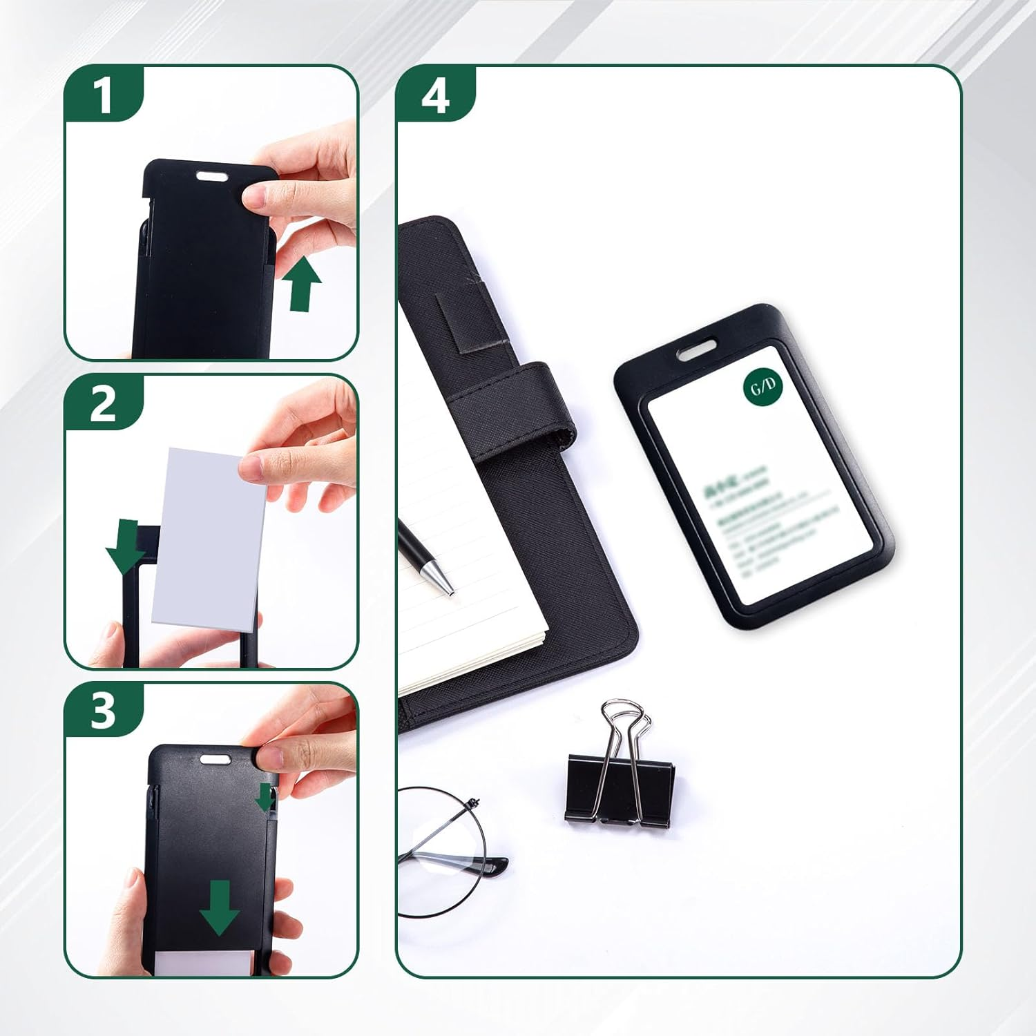 12 Pcs Sliding ID Badge Holders Black Hard Plastic Cover Holder Vertical Card Case Protector Pouch with Clear Window for Office School Nurse ID Credit Cards image number 4