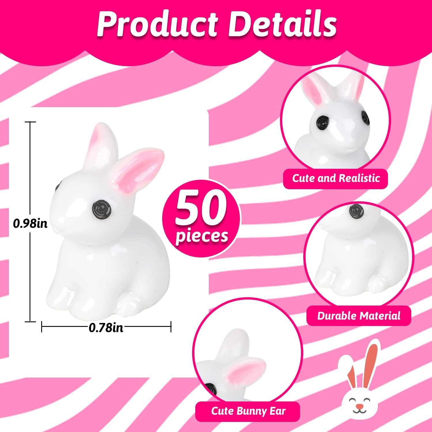 KIMOBER 50PCS Mini Bunny Miniature Figurines,White Resin Rabbit Figures for Fairy Garden Easter Egg Fillers Landscape DIY Terrarium Crafts image number 4