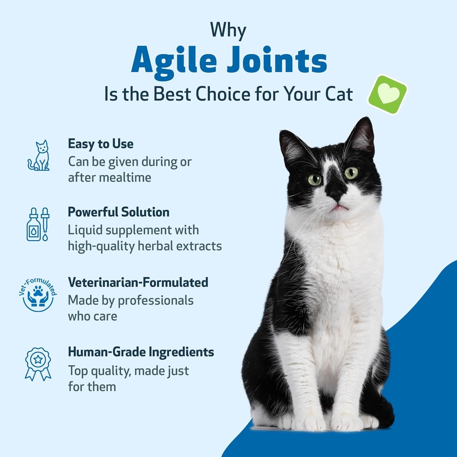 Pet Wellbeing Agile Joints for Cats - Hip and Joint Health, Mobility, Joint Ligament and Cartilage, Devil&rsquo;S Claw, Boswellia - Veterinarian-Formulated Herbal Supplement 2 Oz (59 Ml) image number 3