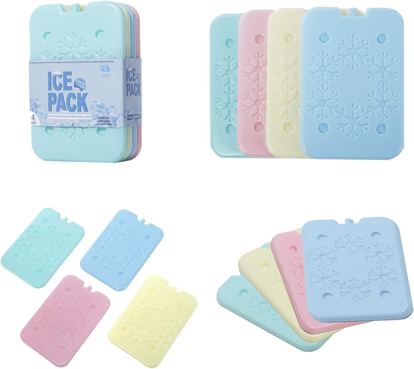 Blue ELE Macaron-Colored Ice Pack for Lunch Box and Cooler, BPA Free, Reusable and Long Lasting, Slim and Lightweight Design for Kids, Set of 4, Fun & Colorful, BE01 Macaron-Colored image number 3