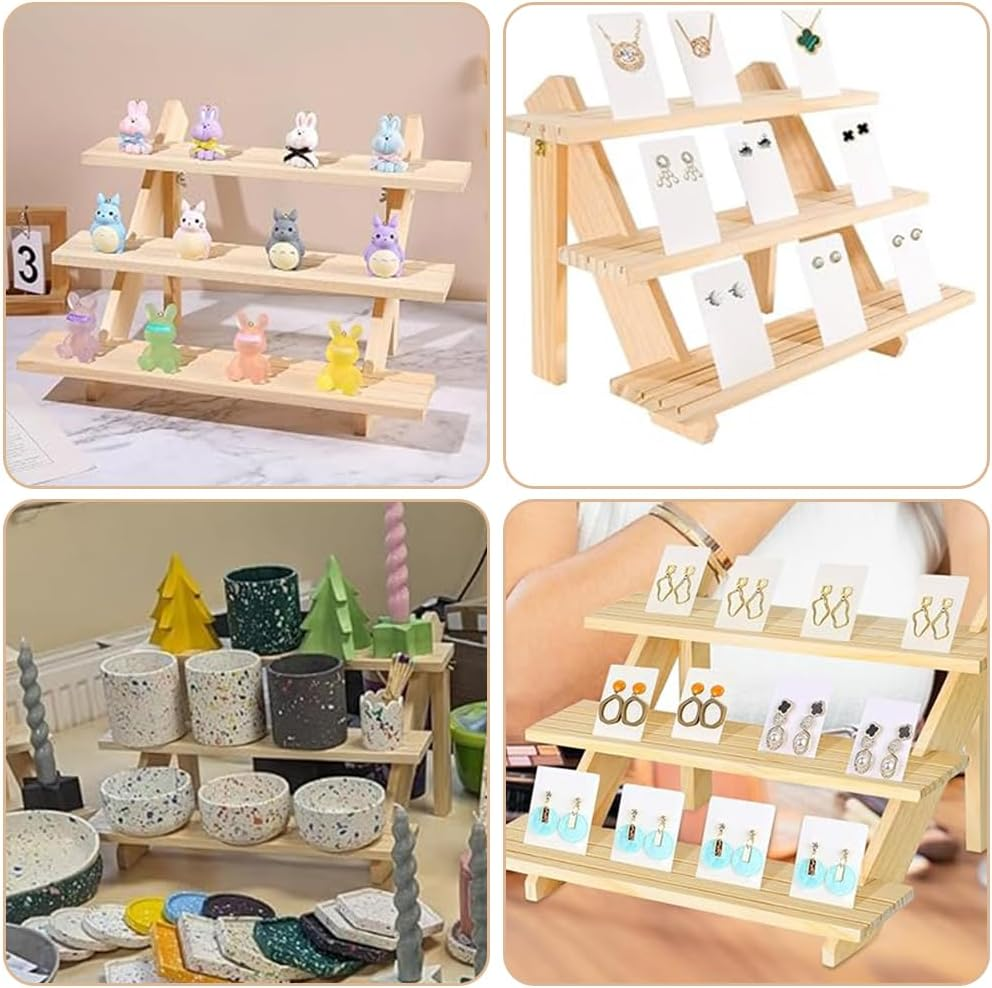 Retail Display Stand, Pine Multi-Layer Multi-Functional Flower Pot Display Attitude, Stable and Rustic Wooden Vertical Jewelry Storage Rack (3 Layers) for Home, Office, Retail, Art Display image number 6