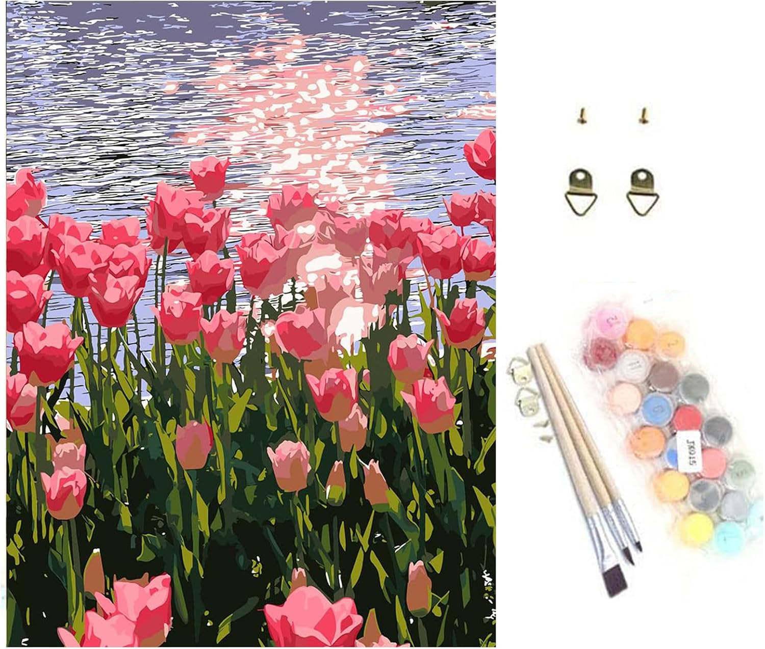 Paint by Number for Adults Beginners,12" Wx16 L Canvas for Painting Kits for Adults in Colorful Box,Paint by Numbers for Home Wall Art Decor-Tulip image number 1