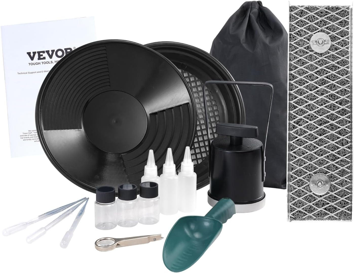 VEVOR Gold Panning Kit with Mini Sluice Box, 12" Aluminum Gold Mining Equipment, 16PCS Golds Prospecting Kit with Golden Pan, Classifier Screen, Separating Magnet, Drawstring Backpack and Accessories image number 5