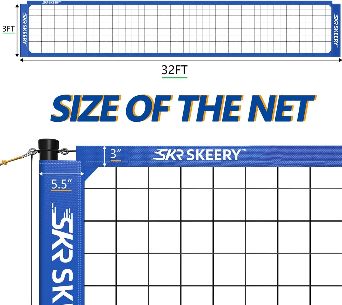 Outdoor Heavy Duty Volleyball Net Set, Anti-Sag Design, Adjustable Aluminum Poles, Portable Volleyball Net for Backyard,Grass and Beach - White image number 3