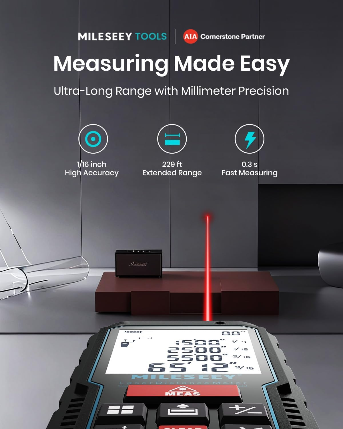 Mileseey Laser Measure, Laser Tape Measure,&plusmn;2Mm Accuracy Digital Tape Measure with Area, Volume Measurement, LCD Backlit, Mute Function, IP54, Battery Included