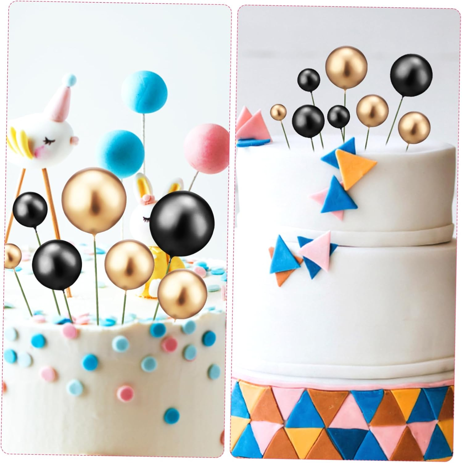 CHILDWEET Gold and Silver Cake Topper Balls Mixed Sizes Black and Gold Cake Decoration Ornaments 30Pcs Set for Birthday Party Supplies
