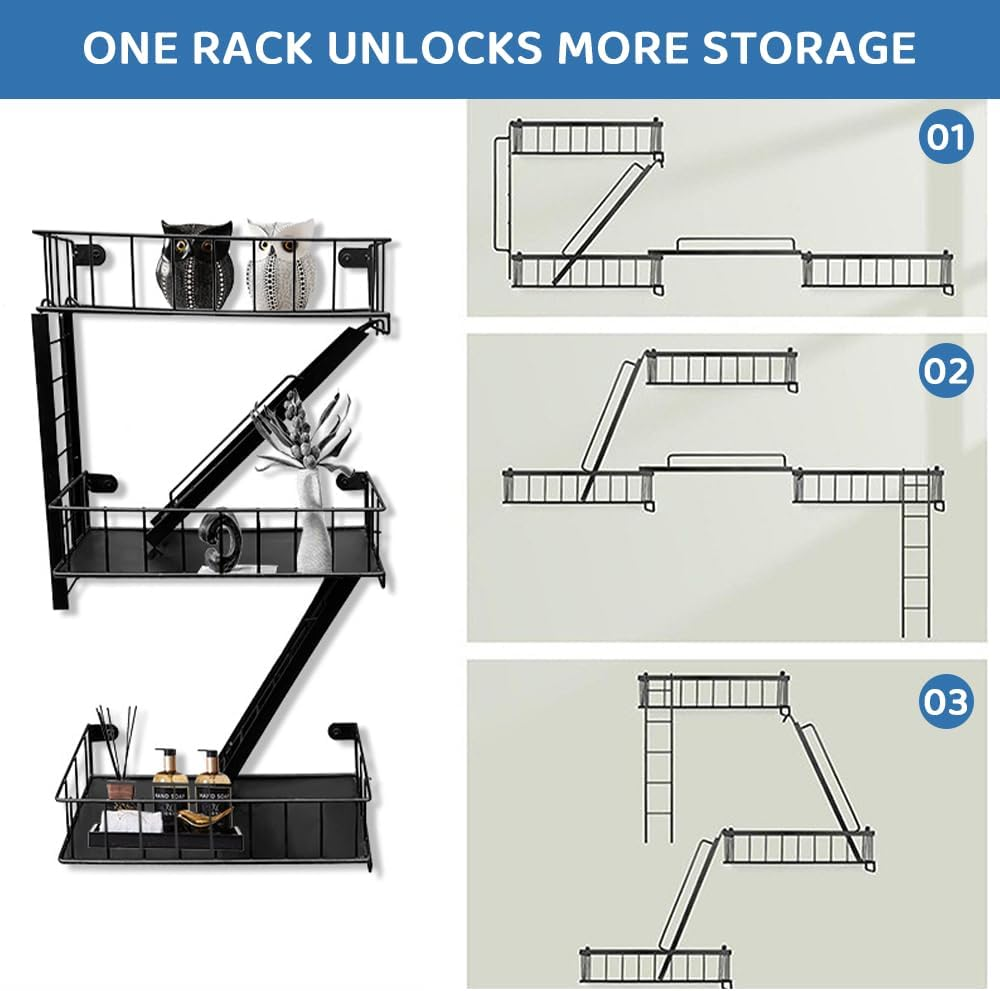 Fire Escape Wall Shelf &ndash; 3 Tier Metal Floating Ladder Shelves, New York Style Decorative Wall Organizer, Action Figure & Book Display Rack for Living Room, Bedroom, Office Decor image number 1