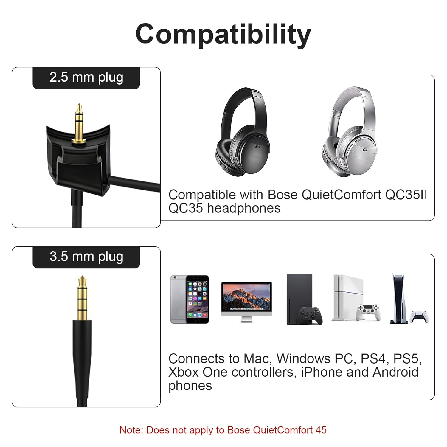 Replacement for QC35II Detachable Boom Microphone Cable with Mute Switch Compatible with Bose Quietcomfort 35 & Quietcomfort 35 II Headphones for PS4 PS5 Xbox One Controller image number 2