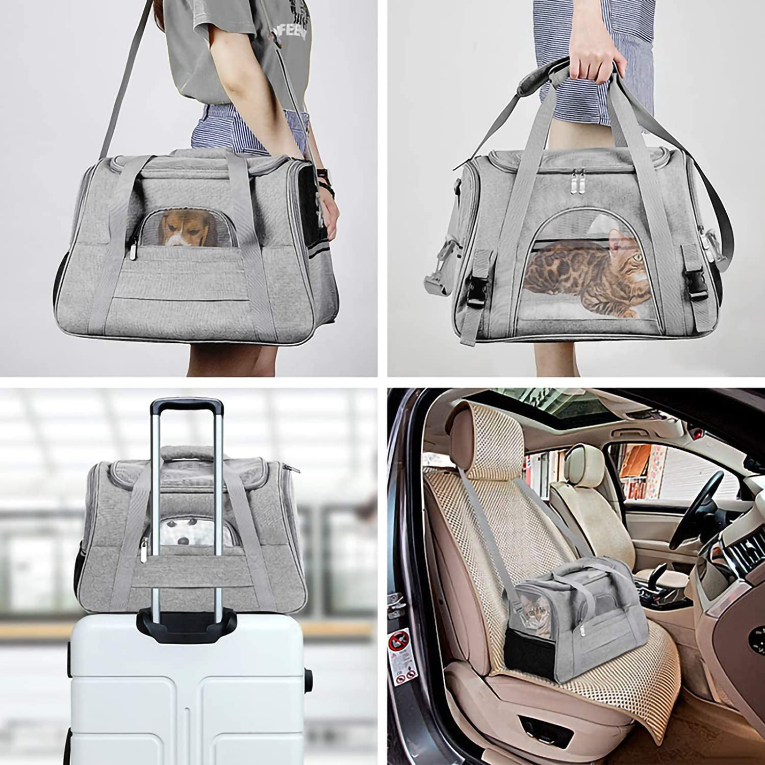 52*34*25Cm Pet Carrier Bag, Portable Cat Carrier Bag Top Opening, Removable Mat and Breathable Mesh, Foldable Cat Carrier Transport Bag for Dogs and Cats, with Shoulder Strap (L) image number 2
