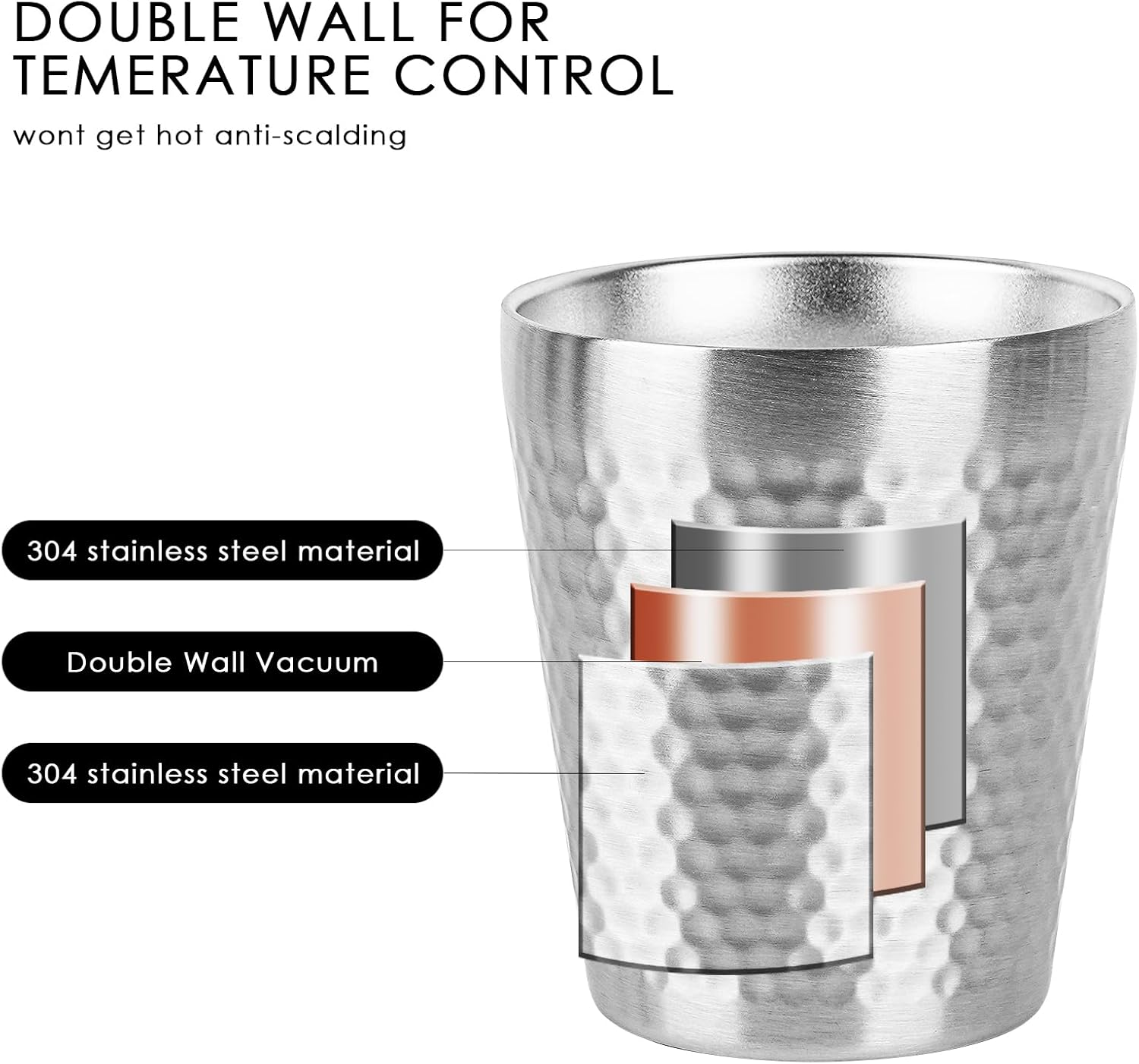 4 Pack Stainless Steel Insulated Cup Double Wall, 10 Oz Metal Stackable Water Tumblers, Reusable Drinking Glasses for Home Office Party Outdoor (Silver) image number 2