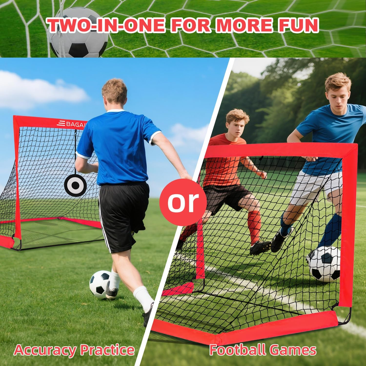BAGAIL Football Goal, Pop up Football Net with Goal, Pegs and Portable Carry Bag, Easy to Assemble, Ideal for Garden Training and Leisure Games image number 4