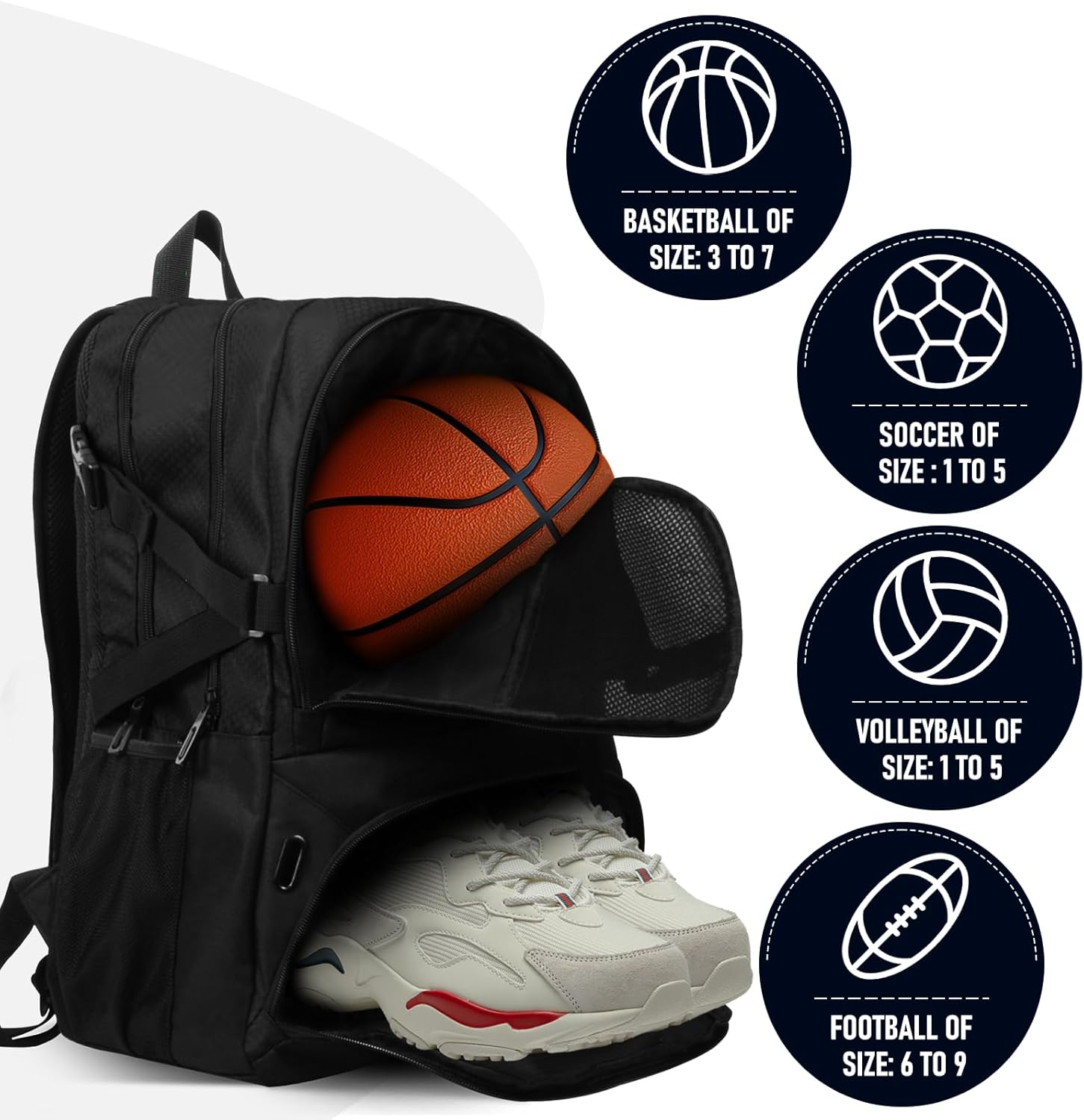 Basketball Backpack, Waterproof Basketball Bag with Large Shoe and Ball Compartment, Backpack for Women Men, Sports Equipment Bag for Soccer, Volleyball, Gym, Outdoor, Travel, 30L image number 1