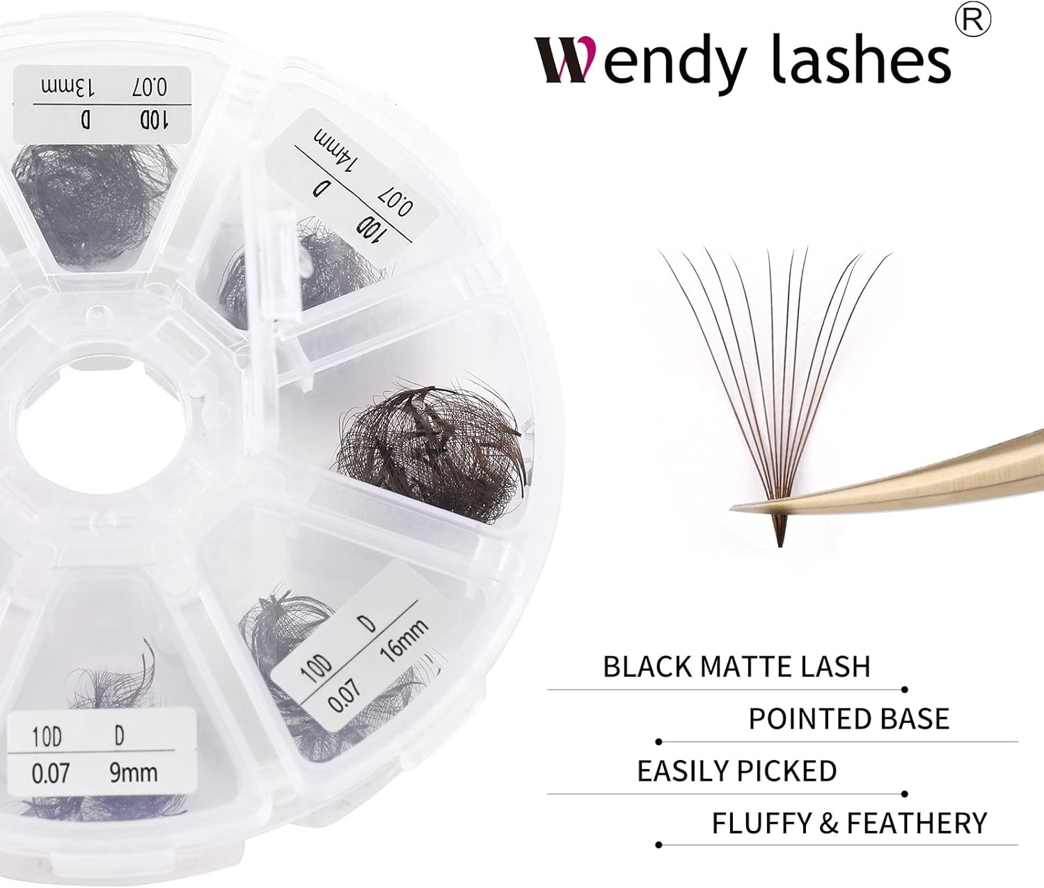 10D Brown Premade Fans Volume Lash Extensions 500 PCS 0.07Mm 9-16Mm Mixed C/D Curl Short Stem Premade Volume Eyelash Extensions Pointed Base Fans(9-16Mm Mixed,500Pcs-10D-0.07-D) image number 3