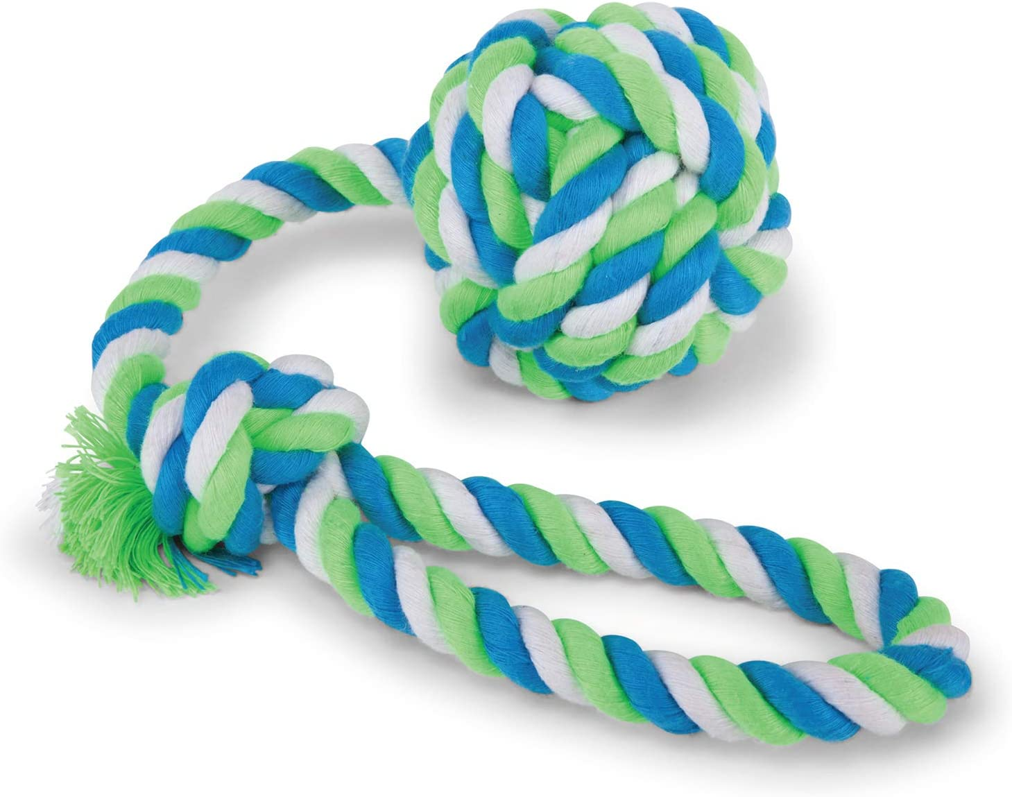 Kazoo Twisted Rope Sling Knot Ball Dog Toy, Blue/Green, Large