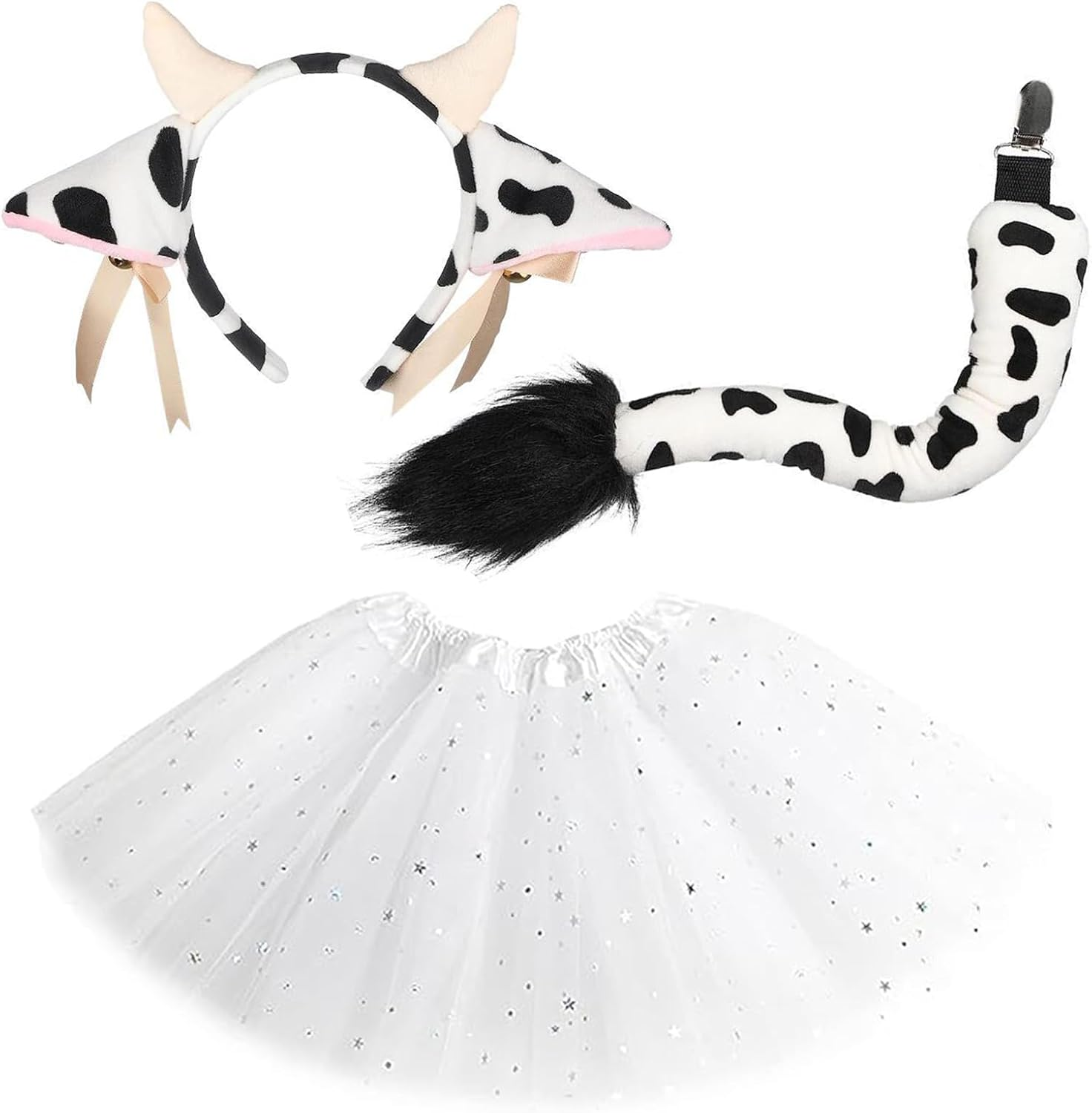 3 PCS Cow Costume Set for Girls Including Cow Ears Headband Tail and Skirt Animal Costume Kit, Cow Cosplay Accessories for Christmas Carnival, Halloween Party Dress up Supplies for Women image number 4