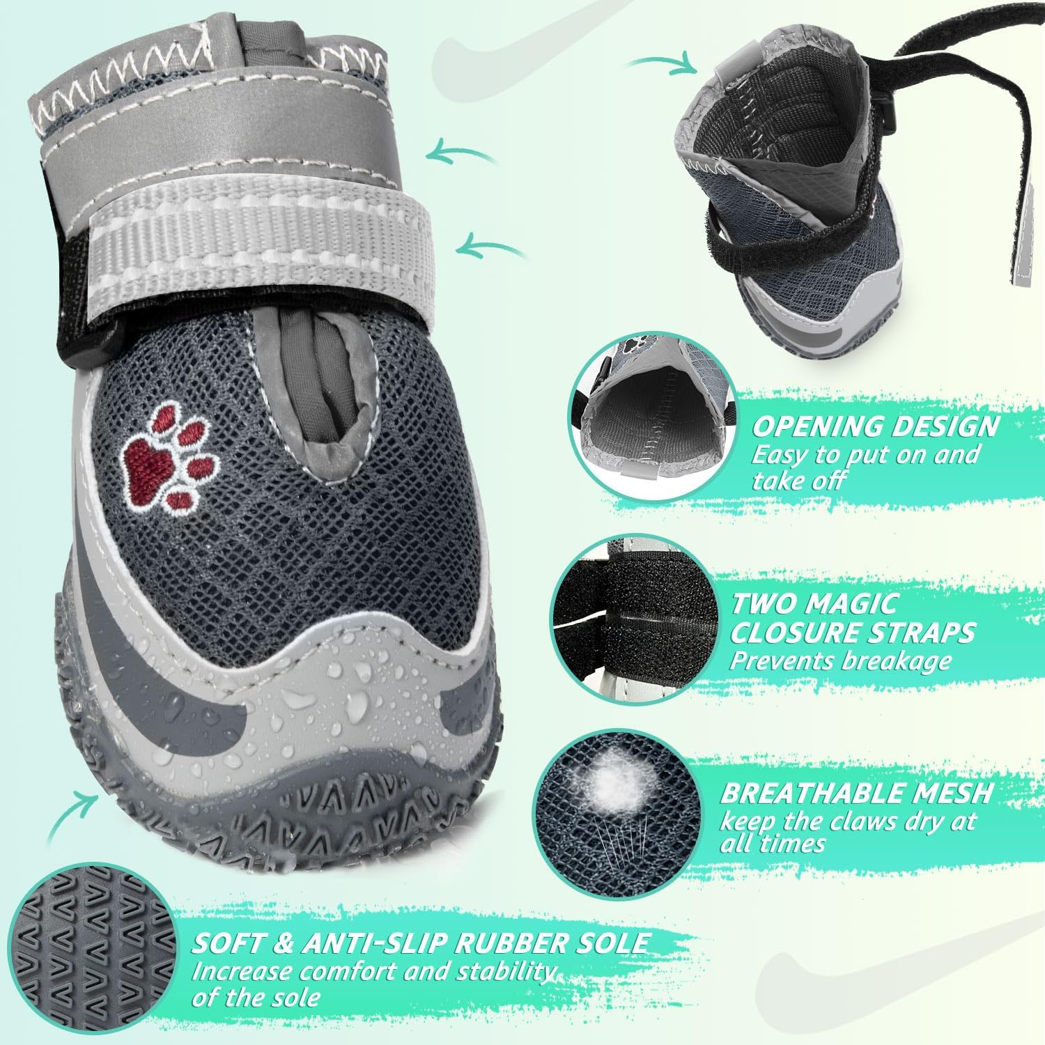 Slowton Dog Shoes for Summer Hot Pavement - Breathable Dog Boots for Large Small Medium Pet, Paw Protector for Outdoor Walking Hardwood Floor, Anti-Slip Rubber Booties for Winter Snow image number 6