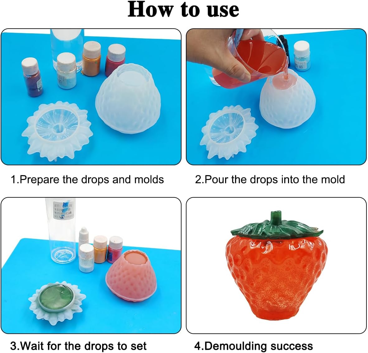 3 Set Jar Resin Molds, Finegood Silicone Jar Molds Mushroom Strawberry Epoxy Resin Molds with Lids for DIY Storage Box, Candy Jewelry Container Home Decoration Crafts image number 2